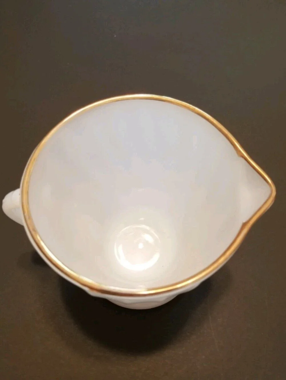 Vintage Anchor Hocking Fire-King Swirl Gold Trimmed Milk Glass Creamer